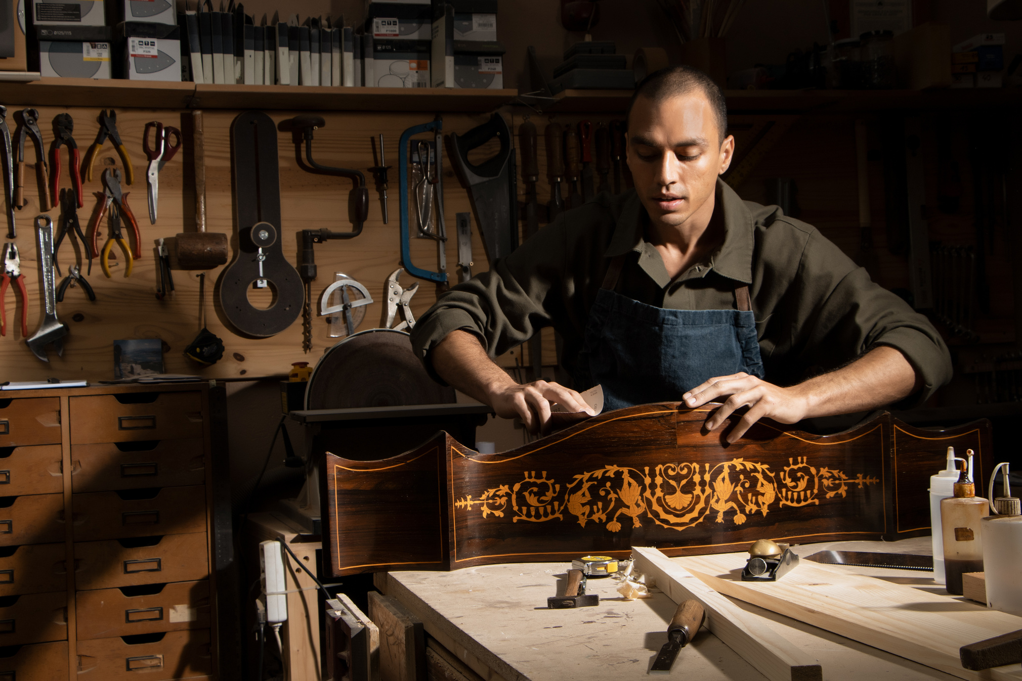 Cinematic Woodwork Woodworker Sanding Wood